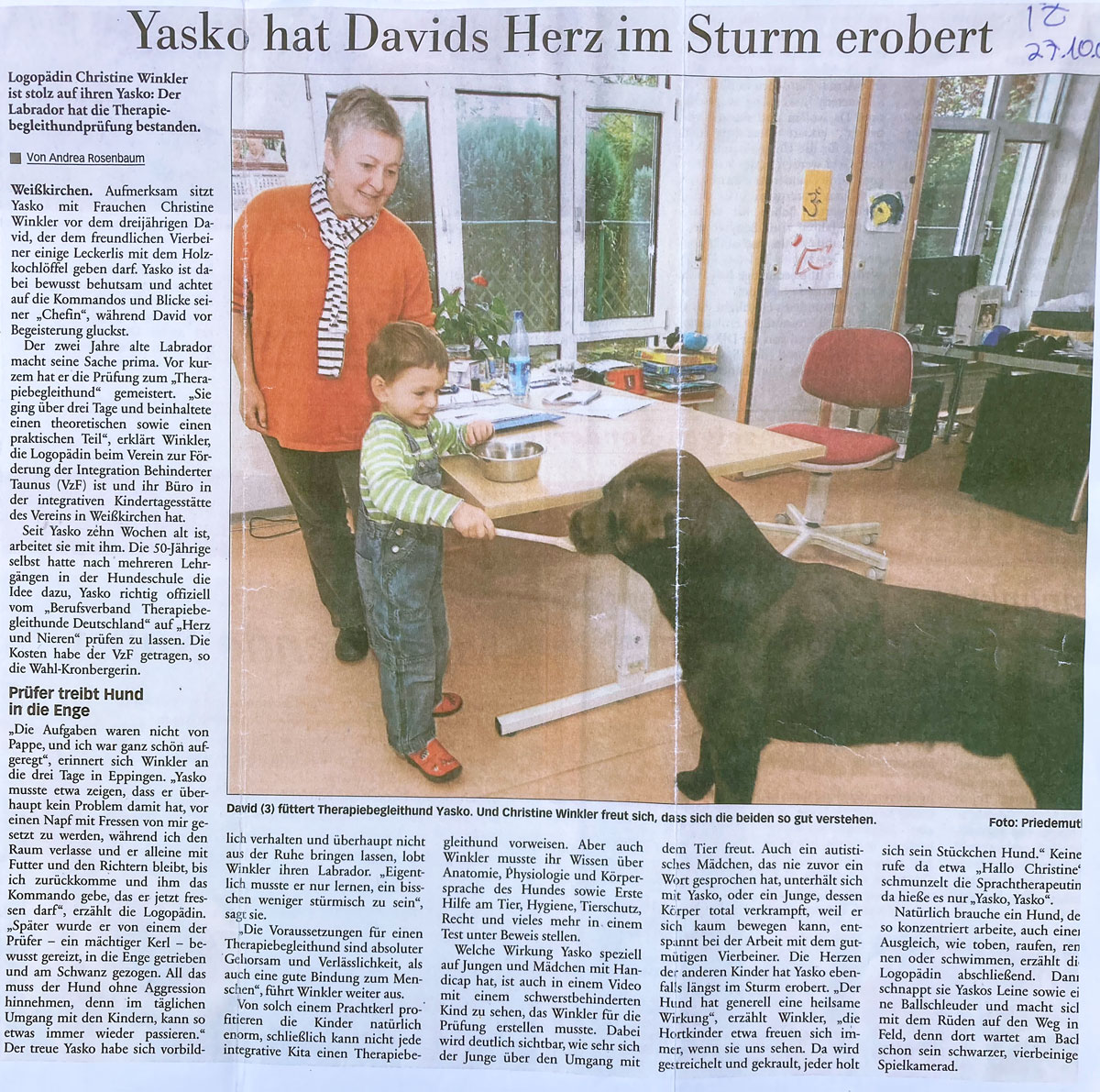Frankfurter Neue Presse, 27. Oktober 2009: „Yasko hat Davids Herz im Sturm erobert“