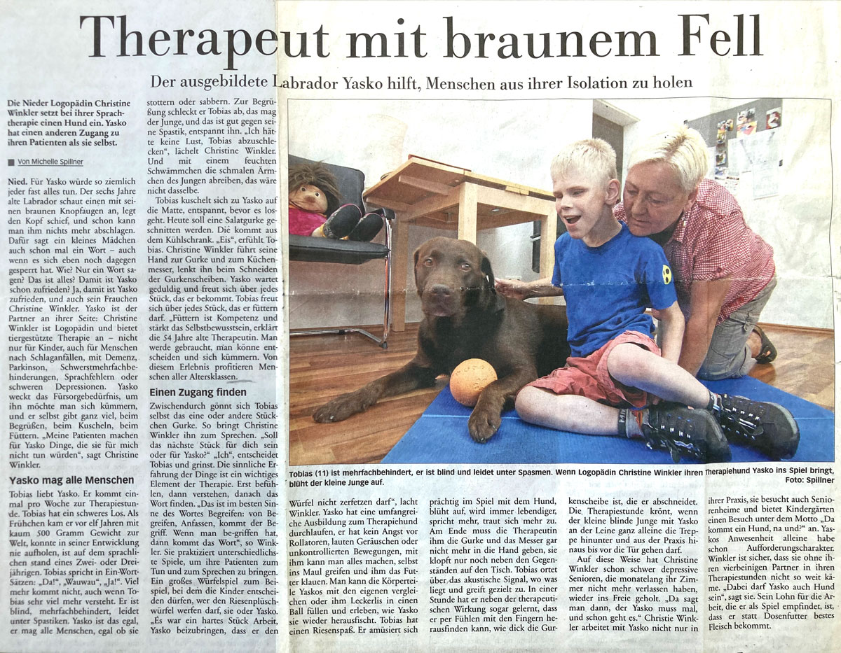 Frankfurter Neue Presse, 28. September 2013: „Ein Therapeut mit braunem Fell